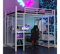 Lit mezzanine 140 x 200 cm - Lit de rangement multifonction avec armoire de bureau intégrée et échelle de sécurité - Lit simple avec design peu encombrant - Protection anti-chute - Pour appartement