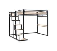 Lit mezzanine 140 x 200 cm - Métal et MDF - Noir et naturel - JOGUI