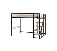 Lit mezzanine - 140x190 cm - Métal - Noir - Sommier inclus - LEON