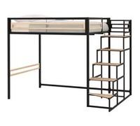 Lit mezzanine LEON - 140x190 cm - Métal noir - Sommier inclus