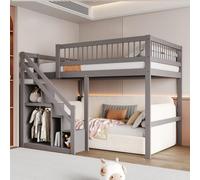 Lit Mezzanine 2 Places 140x200 avec barrière,Lit superposé Enfant escalier 140x200 avec échelle Rangement,Cadre de lit Enfant Simple,en Bois Massif,Version Haute
