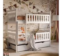 Lit superposé convertible enfant 80x180 + 90x200 cm - 2 tiroirs + protection anti chutes + sommier à lattes - 2 lits simples -