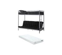 Lit mezzanine 90 x 190 cm - Avec banquette convertible - Métal - Argent + Futon + Matelas - MODULO V