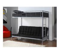 Lit mezzanine 90 x 190 cm - Avec banquette convertible - Métal - Argent + Futon noir - MODULO V