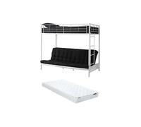 Lit mezzanine 90 x 190 cm - Avec banquette convertible - Métal - Blanc + Futon + Matelas - MODULO V
