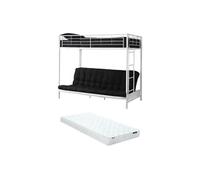 Lit mezzanine 90 x 190 cm - Avec banquette convertible - Métal - Blanc + Futon + Matelas - MODULO V