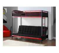 Lit mezzanine 90 x 190 cm - Avec banquette convertible - Métal - Noir et Rouge + Futon + Matelas - MODULO V