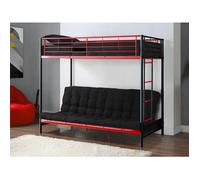 Lit mezzanine 90 x 190 cm - Avec banquette convertible - Métal - Noir et rouge - MODULO V