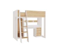 Vente-unique - Lit Mezzanine 90 x 190 cm avec penderie et Bureau - Coloris : Naturel et Blanc - ALVENOU