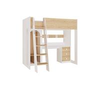Lit mezzanine 90 x 190 cm avec penderie et bureau - Coloris : Naturel et blanc - ALVENOU