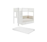 Lit mezzanine 90 X 190 cm avec sofa convertible - Pin et MDF - Blanc + Matelas - ORPELIA