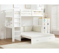 Lit mezzanine 90 X 190 cm avec sofa convertible - Pin et MDF - Blanc + Matelas - ORPELIA