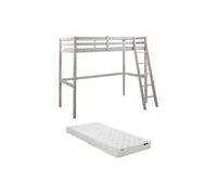 Lit mezzanine - 90 x 190 cm - Pin massif - Blanchi + matelas - GEDEON II