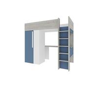 Lit mezzanine 90 x 200 cm avec armoire et bureau - Bleu et blanc - NICOLAS