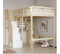 Lit mezzanine 90 x 200 cm avec bureau et rangements Beige Maisentiel