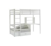 Lit mezzanine 90 x 200 cm avec bureau, sofa convertible et rangements - Pin et MDF - Blanc - GOLIATH III