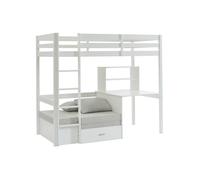 Lit mezzanine 90 x 200 cm avec bureau, sofa convertible et rangements - Pin et MDF - Blanc - GOLIATH III