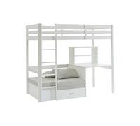 Lit mezzanine 90 x 200 cm avec bureau, sofa convertible et rangements - Pin et MDF - Blanc - GOLIATH III
