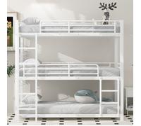 Lit Mezzanine 90 x 200 cm - Lit en Fer, Lit Superposé Triple pour Enfants, Adolescents et Adultes, Blanc