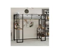 Lit Mezzanine 90x190cm, Bureau en L, 2 Échelles, Lit Ado - Avec échelle - lit simple - Gardecorps Sécurité - Noir