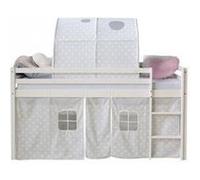 Lit mezzanine 90x200 a rideaux mansardes avec tunnel etoiles blanches