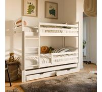 Lit mezzanine 90x200 avec lit gigogne Lit superposé avec fonction gigogne, deux tiroirs, sommier à lattes, protection contre les chutes, transformable en trois lits simples, bois massif en blanc