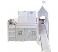 Homestyle4u 1887, Loft Bed White 90x200 Children avec échelle coulissante Tunnel Tour étoiles Rideau, Bois