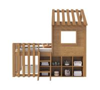 Lit Mezzanine 90x200 Avec Toit Et Fenêtre Avec Espace De Rangement Ouvert Avec Échelle Couleur Naturel