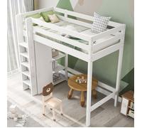 Lit mezzanine 90x200 cm avec escaliers armoire et 6 étagères Lit d'enfant surélevé Lit simple Lit Superposé,Blanc