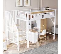Lit Mezzanine 90x200 cm - Métal Blanc - Échelle Interchangeable - Sécurité Maximale