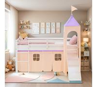 Lit mezzanine 90x200 d'enfant sommier toboggan tour rideau pêche Homestyle4u