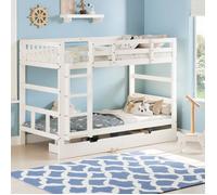 Lit Mezzanine 90x200, Lit Superposé Enfants avec Barrière et Escaliers, Lit Combiné avec Tiroir, Convertible, pour Enfant, Ado,Blanc