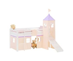 Lit mezzanine 90x200cm avec matelas, toboggan, tour et rideau pêche