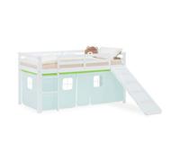 Lit mezzanine 90x200cm avec toboggan et rideau pin vert