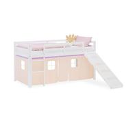 Lit mezzanine 90x200cm avec toboggan, matelas et rideau pin pêche