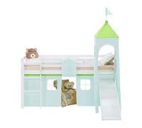 Lit mezzanine 90x200cm avec toboggan, matelas, tour et rideau vert