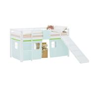 Lit mezzanine 90x200cm avec toboggan, sommier et rideau pin vert