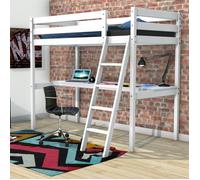 Lit mezzanine ASPEN 90x190 + 1 sommier + bureau / Blanc