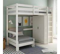 Lit Mezzanine Avec Armoire Et Fauteuil Convertible Arthur Blanc 90X200