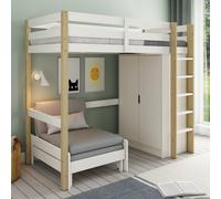 Lit Mezzanine Avec Armoire Et Fauteuil Convertible Arthur Blanc-bois 90X200