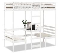 vidaXL Lit mezzanine avec bureau et chaises blanc 80x200 cm en pin massif