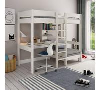 Lit Mezzanine Avec Bureau Et Chauffeuse Pin Massif Basile Blanc 90X200