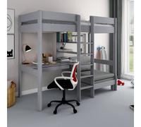 Lit Mezzanine Avec Bureau Et Chauffeuse Pin Massif Basile Gris 90X200