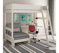 Lit Mezzanine Avec Bureau Et Chauffeuse Pin Massif Colette Blanc 90X190