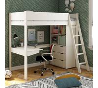 Lit Mezzanine Avec Bureau Et Rangements Pin Massif Colette Blanc 90X190
