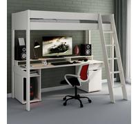 Lit Mezzanine Avec Bureau Pin Massif Edouard Blanc 90X200