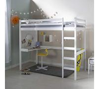 Lit mezzanine avec bureau pour enfant 90x200 cm blanc bois de pin