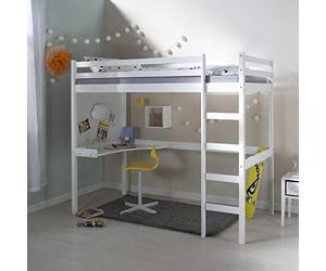 Lit mezzanine avec bureau pour enfant 90x200 cm blanc bois de pin