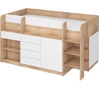 LIT MEZZANINE AVEC BUREAU SMILE P 204X112X112H CÔTÉ DROIT CHÊNE BLANC