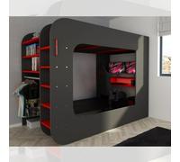 Lit mezzanine avec poste Gamer Couleur Anthracite Rouge 5000